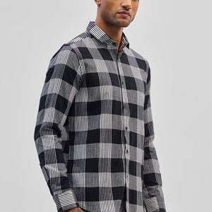 Black Textured Checks Slim Fit Shirt