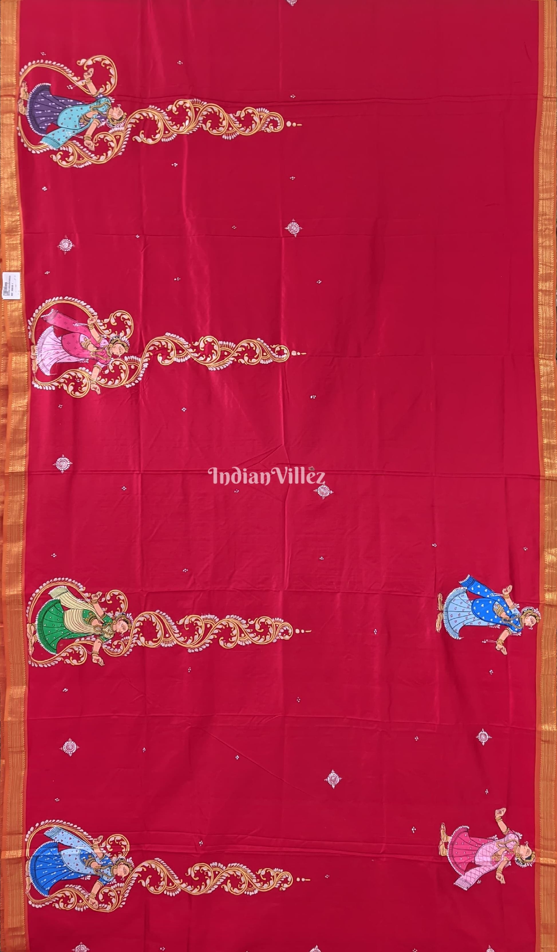 Radha Krishna Hand-Painted Pattachitra Saree