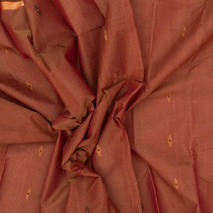 Chestnut Pink Handloom Village Cotton Saree With Floral Buttas.