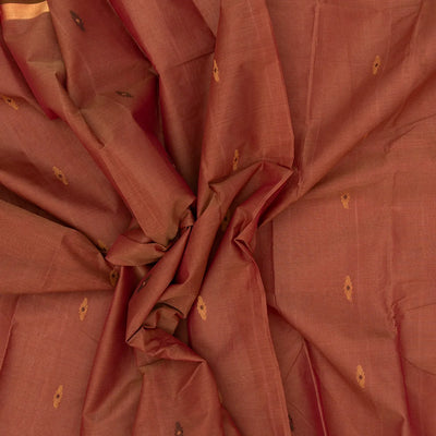 Chestnut Pink Handloom Village Cotton Saree With Floral Buttas.