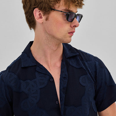 Navy Textured Box Fit Shirt