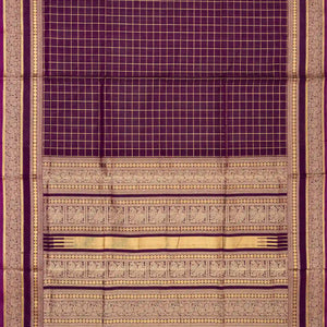 Burgundy Handloom Silk Cotton Saree With Zari Checks
