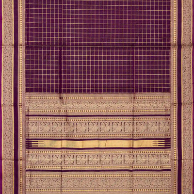 Burgundy Handloom Silk Cotton Saree With Zari Checks