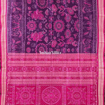 Purple Pink Flower Design Sambalpuri Pure Silk Saree