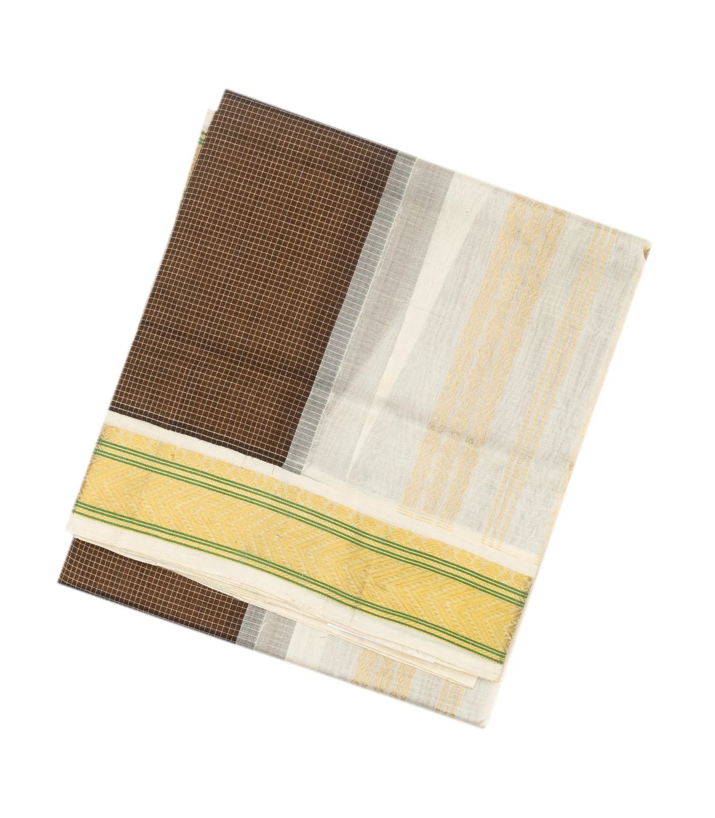 Dark Olive Handloom Silk Cotton Saree With Checks