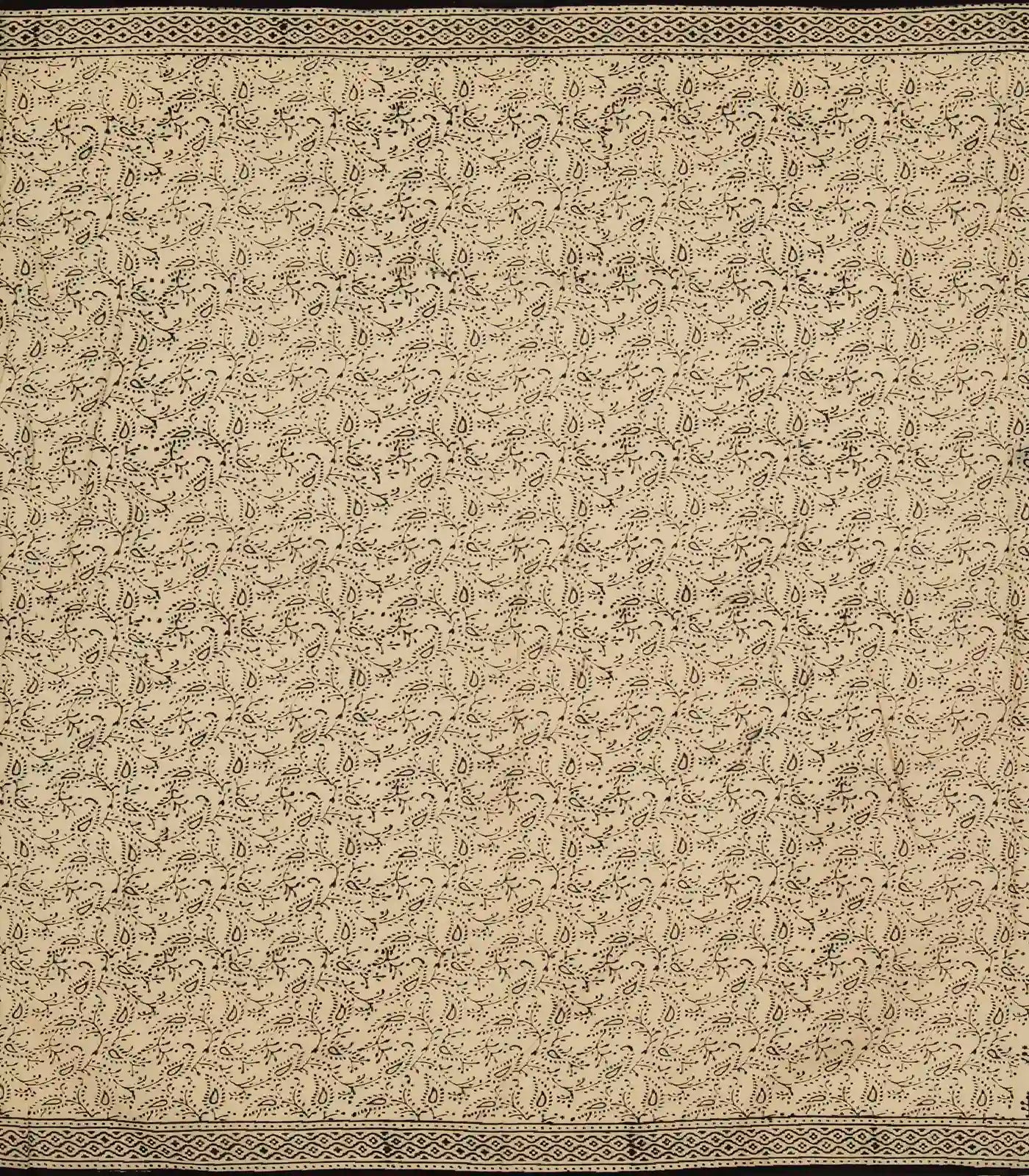 Sandal Woven Jaipur Cotton Saree Printed With Black Floral Motifs