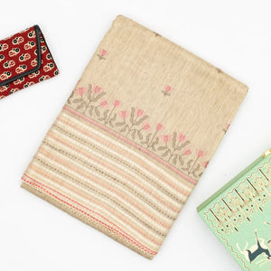 Taupe Handloom Tussar Silk Saree Embroidered With Floral Motifs