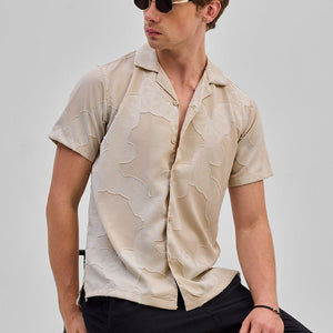 Beige Textured Box Fit Shirt