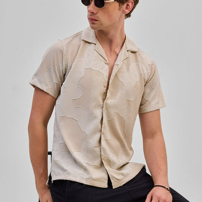 Beige Textured Box Fit Shirt
