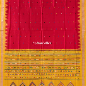 Red Yellow Dolabedi Sambalpuri Bomkai Silk Saree