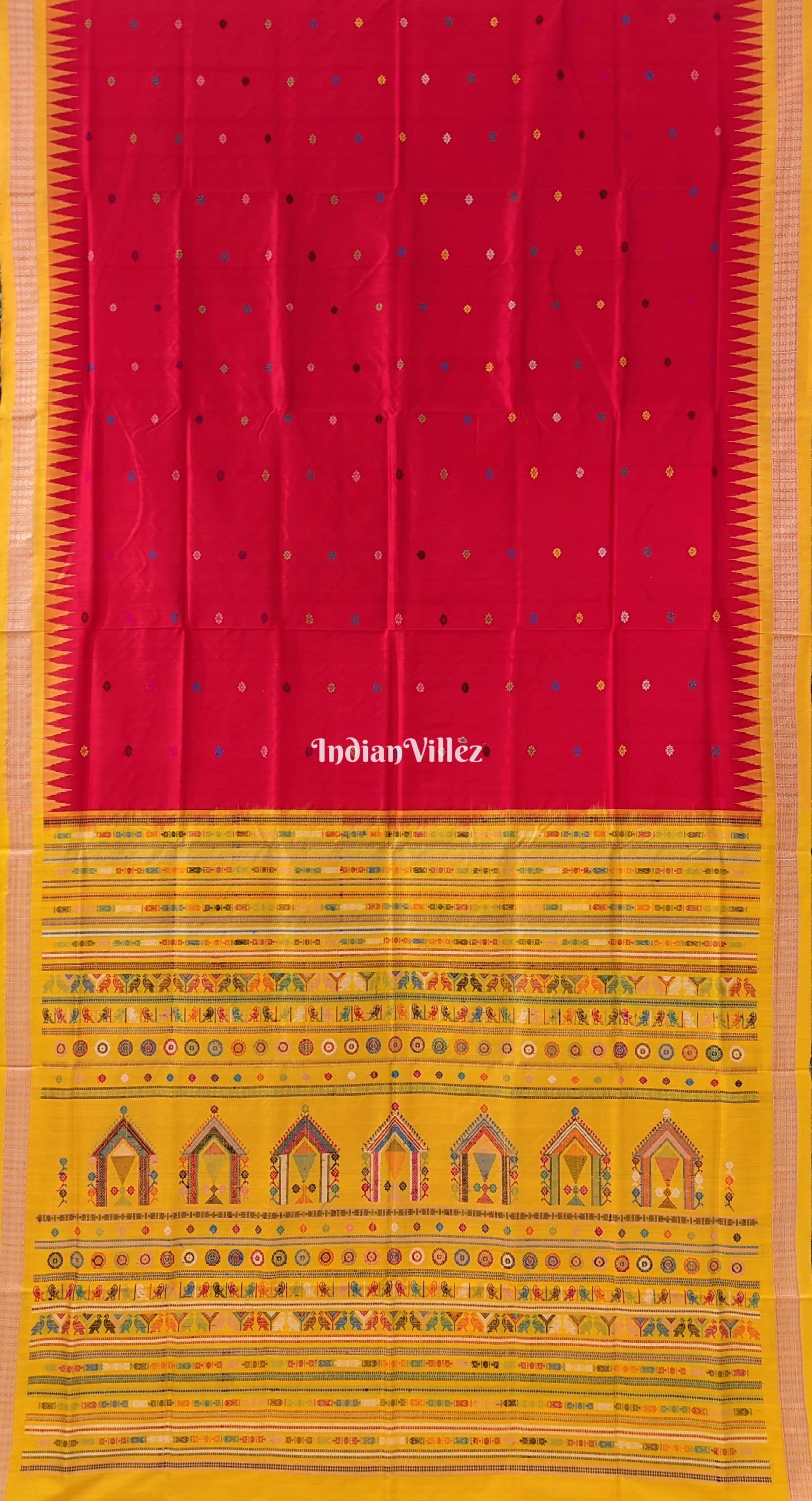Red Yellow Dolabedi Sambalpuri Bomkai Silk Saree