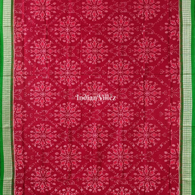 Maroon Green Fish Motif Sambalpuri Silk Saree