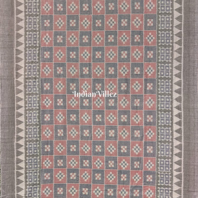 Light Pink & Grey Pasapali Sambalpuri Ikat Cotton Saree