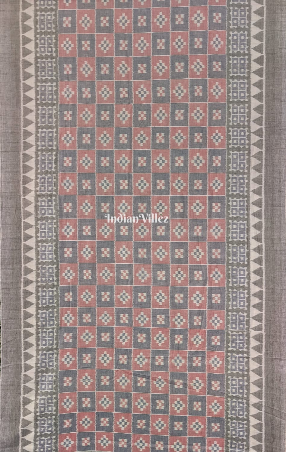 Light Pink & Grey Pasapali Sambalpuri Ikat Cotton Saree