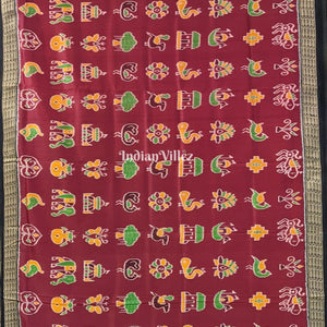 Maroon Nabakothi Odisha Ikat Khandua Silk Saree