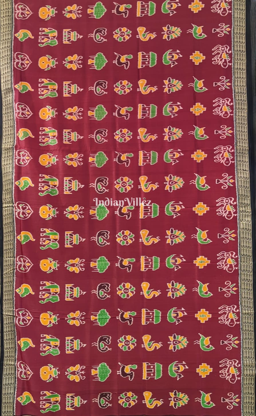 Maroon Nabakothi Odisha Ikat Khandua Silk Saree