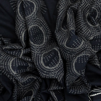 Black Woven Jaipur Cotton Saree Printed With Spiral Motifs