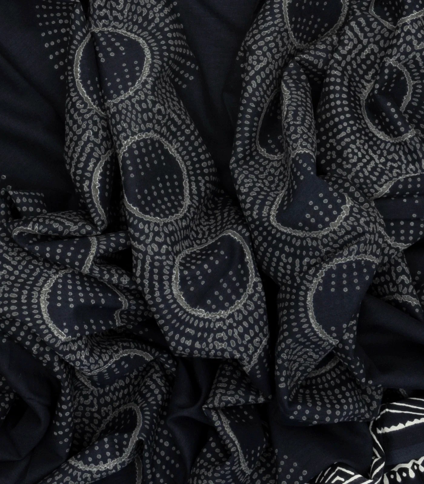 Black Woven Jaipur Cotton Saree Printed With Spiral Motifs