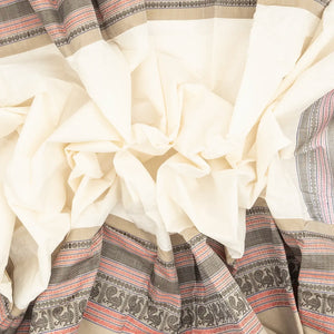 White Handloom Kanchi Cotton Saree With Contrast Border