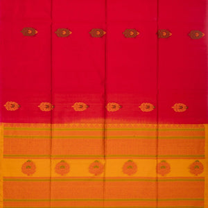Hot Pink Handloom Kora Silk Cotton Saree With Mustard Pallu