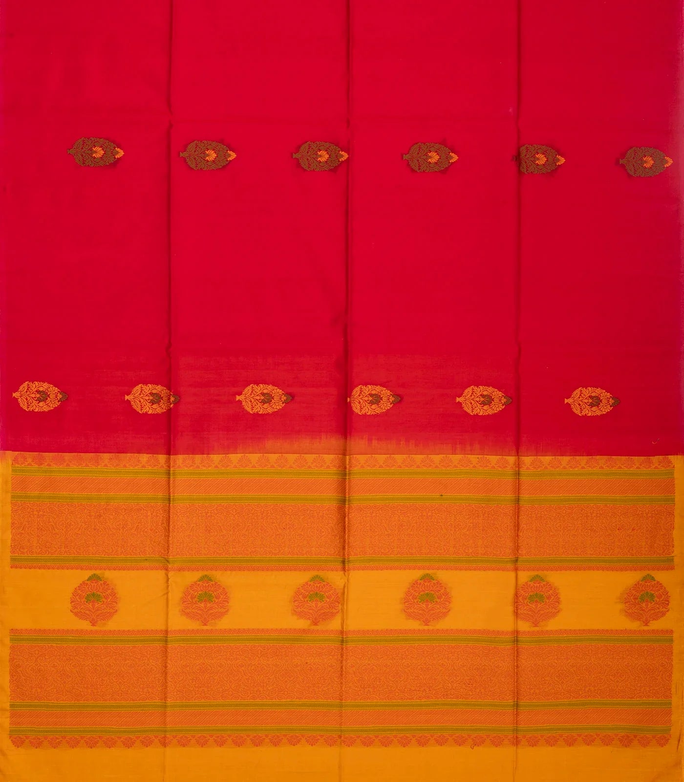 Hot Pink Handloom Kora Silk Cotton Saree With Mustard Pallu