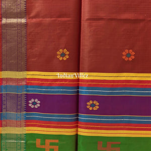 Maroon Green Dual Tone Handwoven Soft Silk Saree
