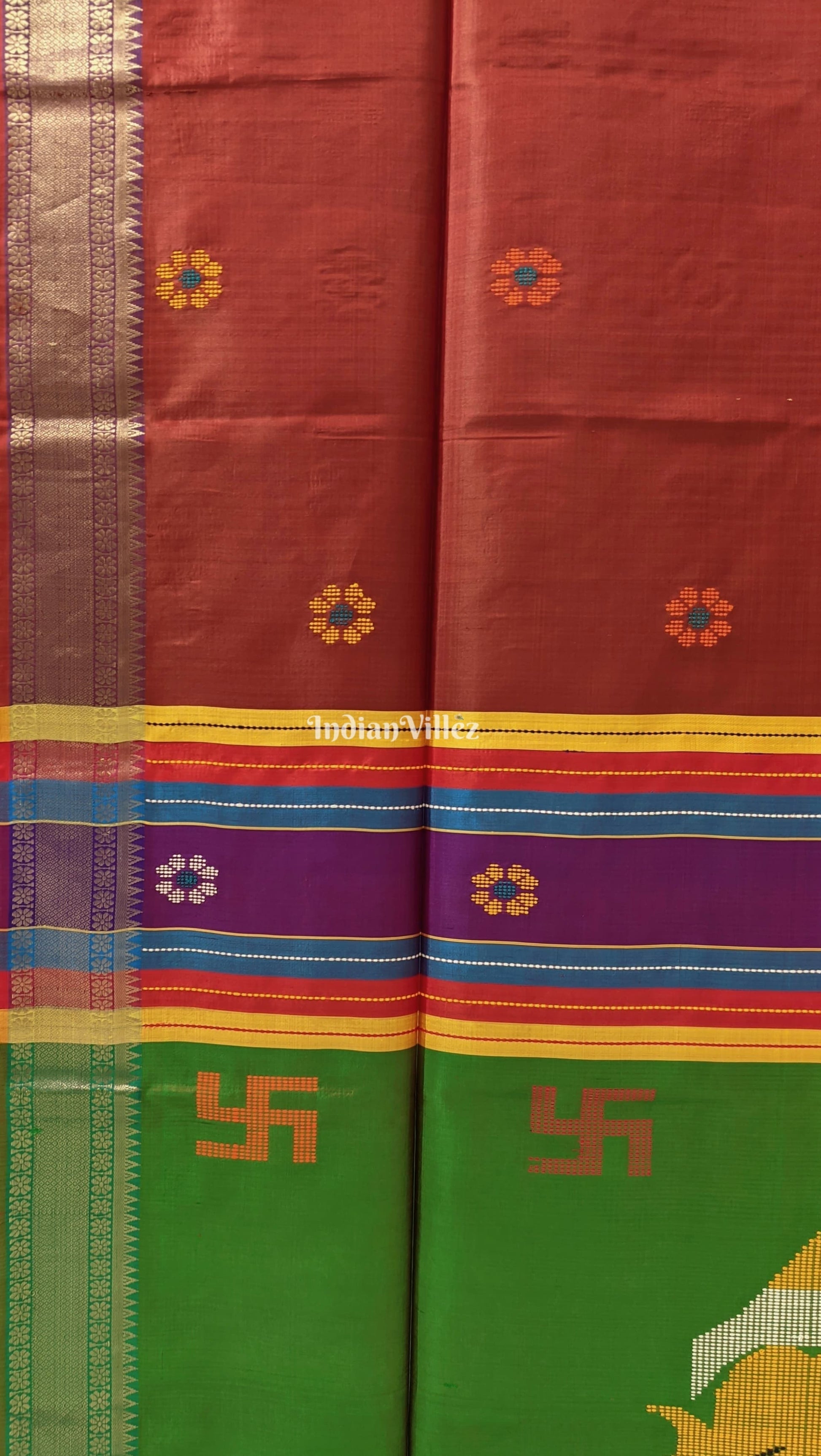 Maroon Green Dual Tone Handwoven Soft Silk Saree