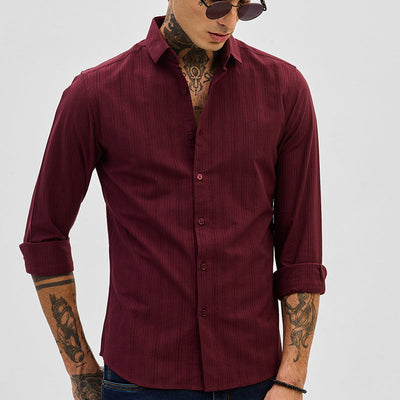 Maroon Slim Fit Stripes Shirt
