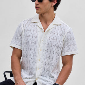 White Self-Design Crochet Shirt