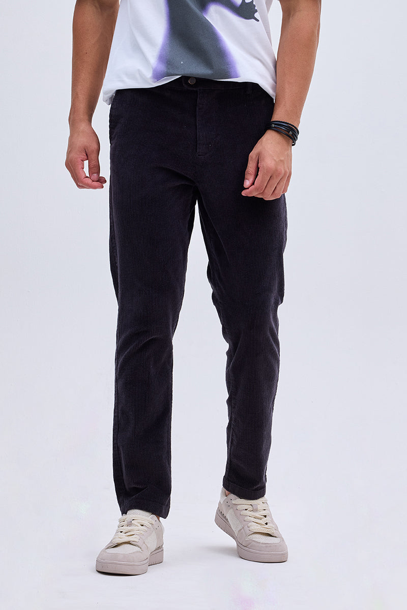 Black Corduroy Slim Fit Trousers