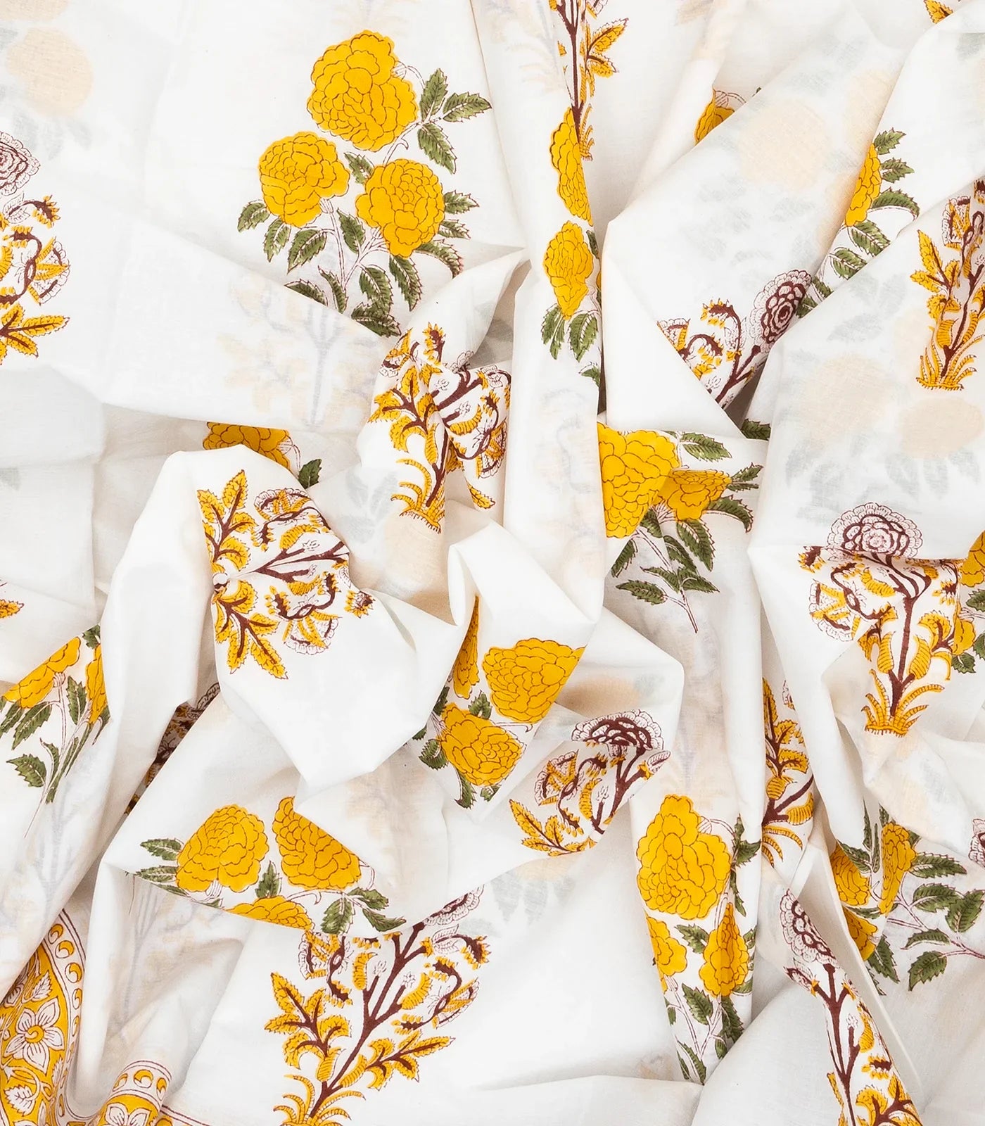 White Woven Jaipur Cotton Saree With Printed Flower Motifs