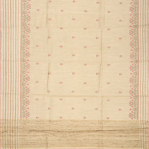 Taupe Handloom Tussar Silk Saree Embroidered With Floral Motifs