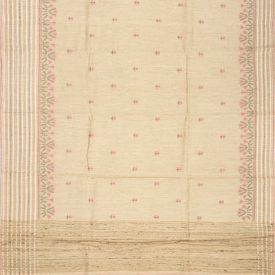 Taupe Handloom Tussar Silk Saree Embroidered With Floral Motifs