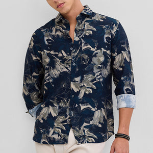Navy Textured Floral Shirt