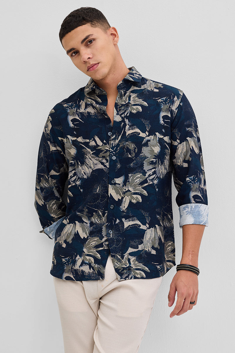 Navy Textured Floral Shirt