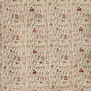 Cream Handloom Kalamkari Cotton Saree With Printed Tribal Motifs