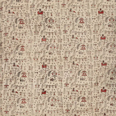 Cream Handloom Kalamkari Cotton Saree With Printed Tribal Motifs