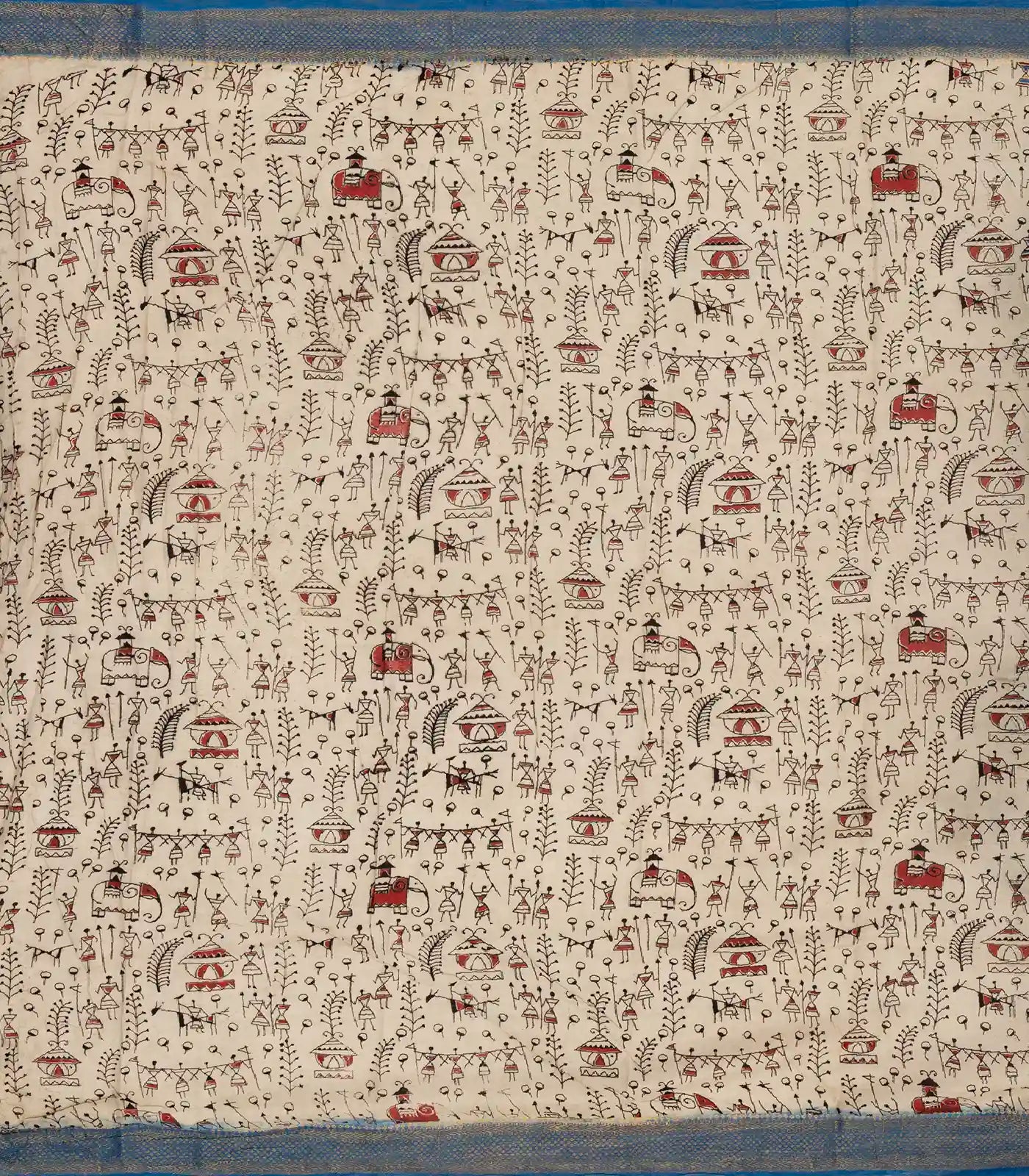 Cream Handloom Kalamkari Cotton Saree With Printed Tribal Motifs