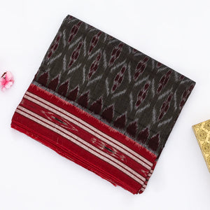 Black Orissa Cotton Saree With Tie & Dye Motifs & Contrast Crimson Border