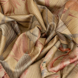 Taupe Handloom Tussar Silk Saree With Printed Crane Motifs-Taupe