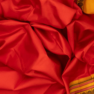 Red Handloom Kanchipuram Korvai Silk Saree With Mustard Border