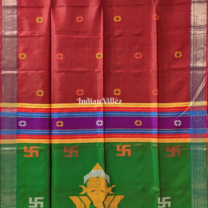 Maroon Green Dual Tone Handwoven Soft Silk Saree
