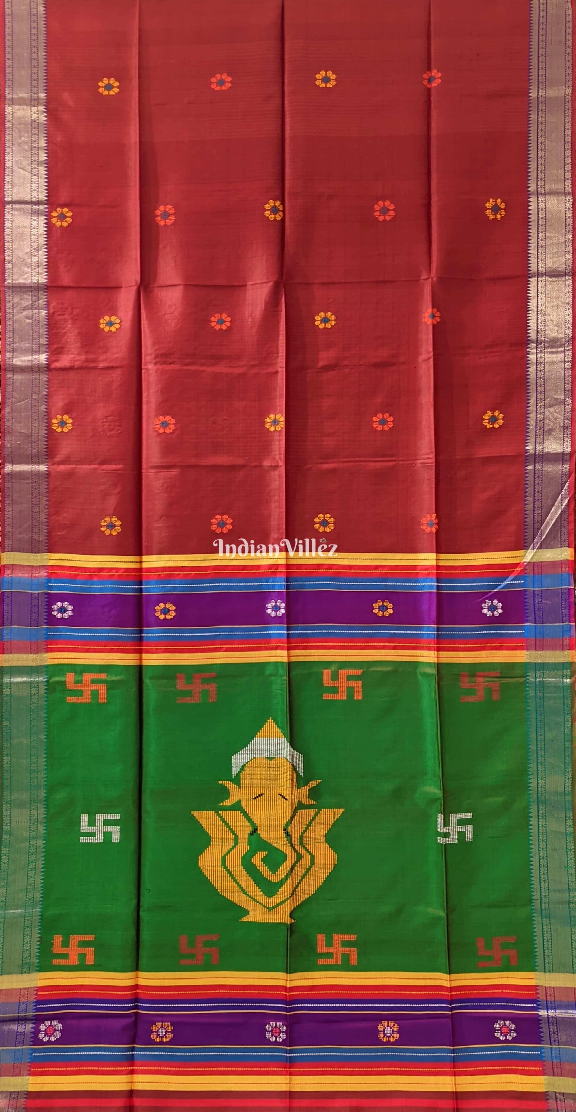 Maroon Green Dual Tone Handwoven Soft Silk Saree