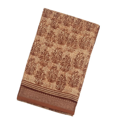 Sandal Woven Chanderi Cotton Saree With Printed Floral Motifs