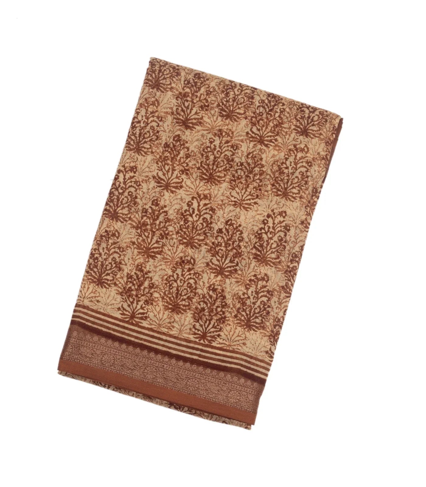 Sandal Woven Chanderi Cotton Saree With Printed Floral Motifs