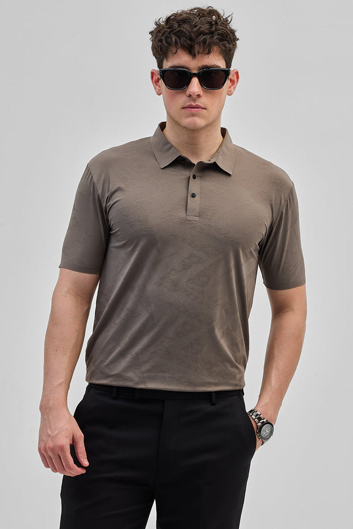 Grey Textured Stitchless Polo T-Shirt