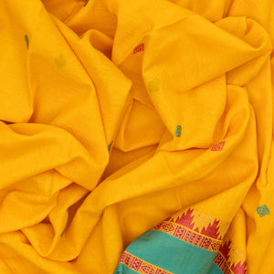 Yellow Handloom Bengal Cotton Saree With Diamond Buttas