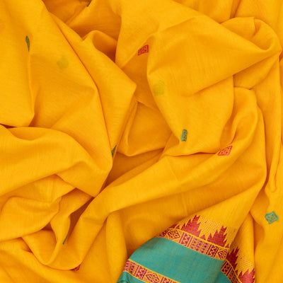 Yellow Handloom Bengal Cotton Saree With Diamond Buttas