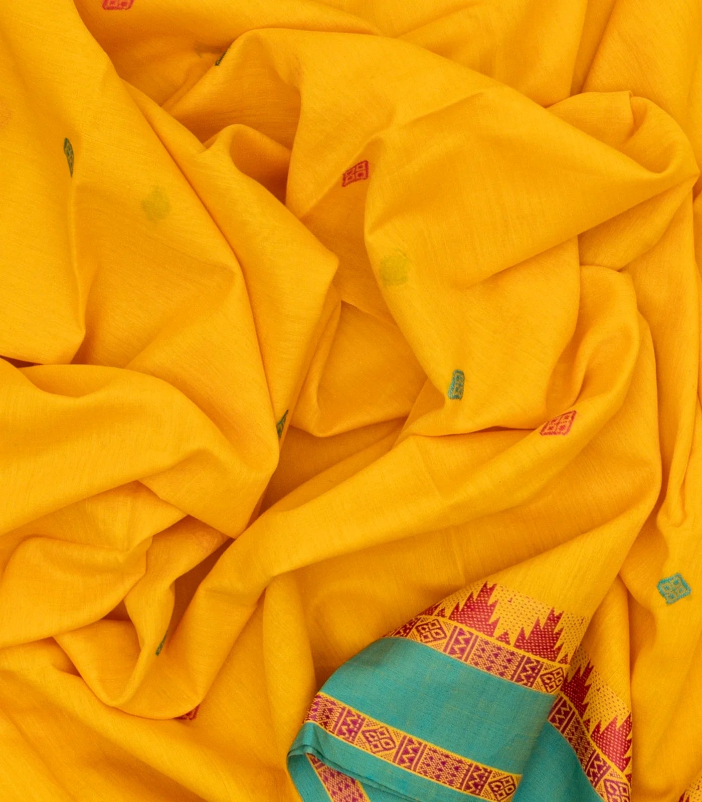 Yellow Handloom Bengal Cotton Saree With Diamond Buttas