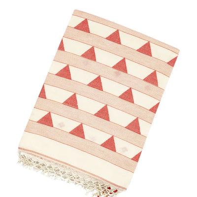 White Handloom Bengal Cotton Saree With Diamond Buttas